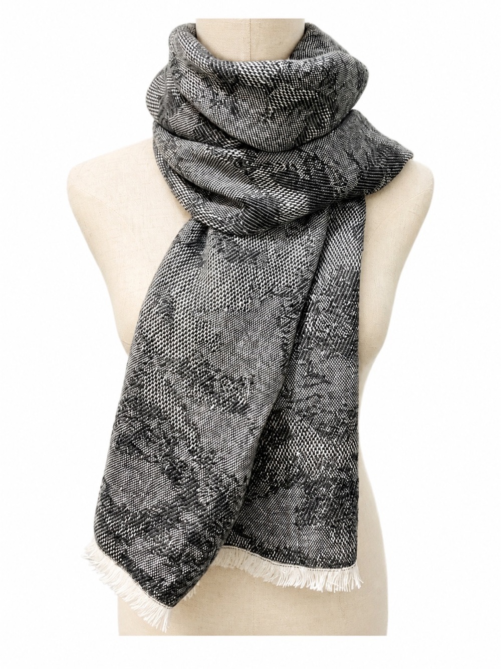 J.CREW WOMEN,GREY & WHITE,FAUX SNAKE,WOOVEN,LINEN,ACRYLIC &WOOL BLEND SCARF,WRAP